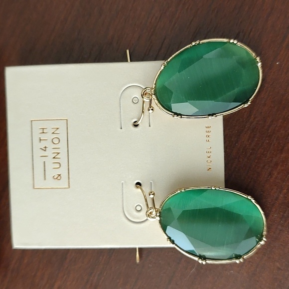 14th & Union Jewelry - 14TH and Union Green Gem Dangle Fishhook Earrings